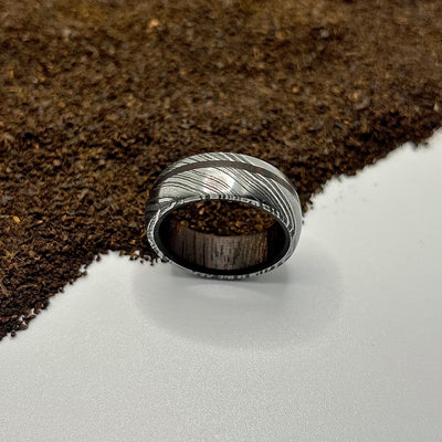 Handcrafted Damascus Steel & Wood Ring | Durable, Unique, Made to Order - RustyStudioUSA