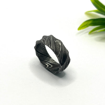 Damascus Steel Ring For Men Ring For Women Unique Ring Wedding Band For Men Engagement Ring Promise Ring Rustic Ring Damascus Hammered Ring - RustyStudioUSA