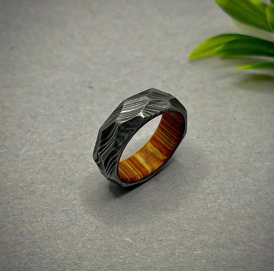 Damascus Steel ROCK Hammered Finish Ring Band Handmade Damascus Ring Men Wedding Ring Men Engagement Ring Men Band Men Damascus Steel Ring - RustyStudioUSA
