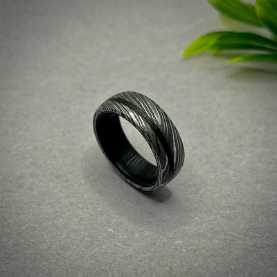 Whiskey Barrel Ring Black Ring Mens Unique Wedding Bands, Men Whiskey Wood Rings Promise Engagement Ring Mens Anniversary Ring Gift for Him - RustyStudioUSA