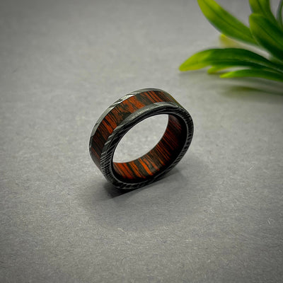 Wood Ring, Mens Damascus Steel Ring, Handmade Jewelry, Mens Wedding Band, Damascus Pattern Wedding Ring, Gift for him, Valentines Gift - RustyStudioUSA