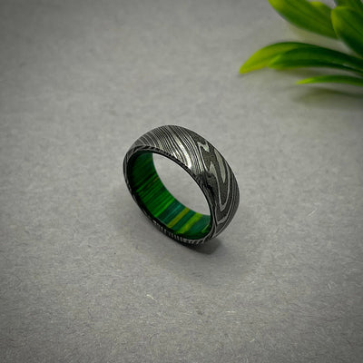 Mens Damascus Steel Ring with Wood Sleeve Damascus Ring For Men Damascus Steel Wedding Ring For Him Men Rings With Wood Wedding Band for Him - RustyStudioUSA