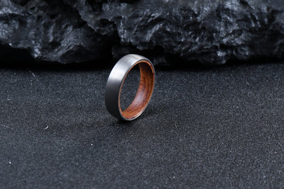 Titanium Exterior with Polished Natural Wood Interior – Rustic & Modern Men’s Wedding Band - RustyStudioUSA